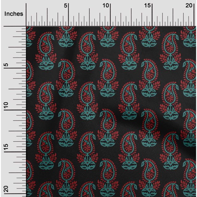 oneOone Polyester Lycra Black Fabric Paisley Block Fabric For Sewing Printed Craft Fabric By The Yard 56 Inch Wide