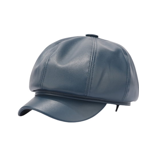 Retro Octagonal Newsboy Cap Faux Leather Peaked Cap Vintage Style Women Fashion Hat Casual Street Style Cap