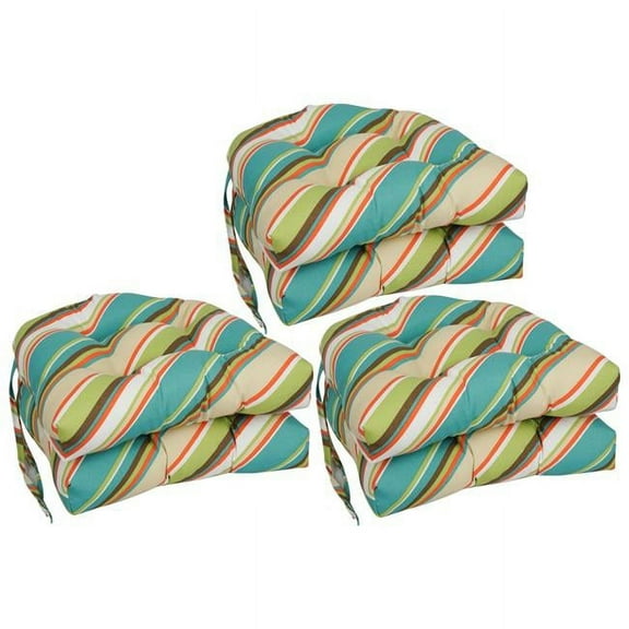 16-inch Spun Polyester Outdoor U-shaped Tufted Chair Cushions (Set of 6) 916X16US-T-6CH-OD-103