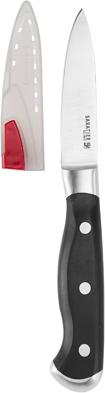 Sabatier Forged Triple-Rivet Santoku Knife with Self-Sharpening Blade  Cover, High-Carbon Stainless Steel Knife, Razor-Sharp Kitchen Knife to Cut  Fruit, Vegetables and more- 5-Inch, Black - Yahoo Shopping
