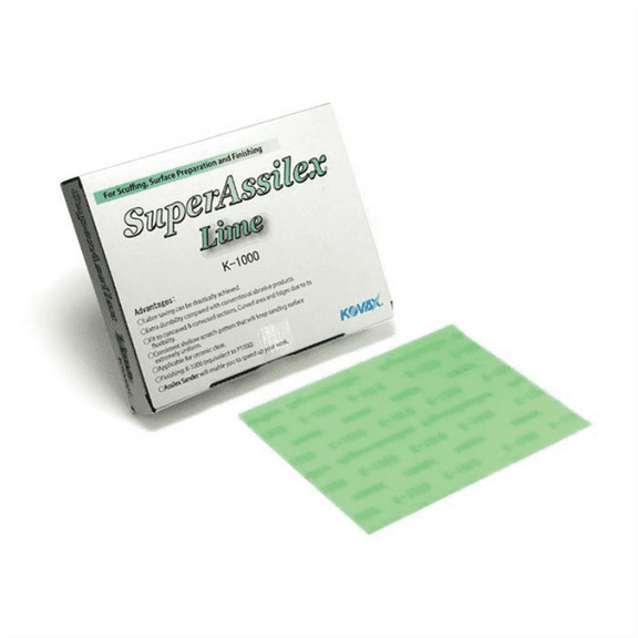 Eagle Abrasives, Inc. KOVAX Super Assilex 191-2507 Sanding Sheet, 130 mm W x 170 mm L, 1000 Grit, Aluminum Oxide Abrasive, Lime, Dry