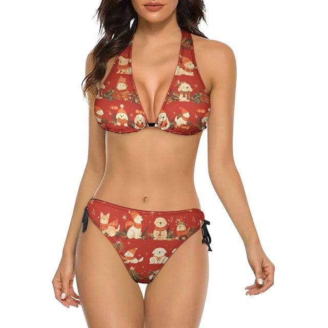 NICKSUN Women's Bikini Sets, Cute Print Two Piece Bathing Suits Sexy Halter Padded Bikini Swimsuits