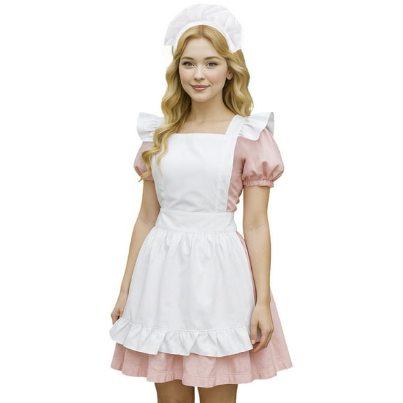 Aspire Retro Ruffle Apron with Headband, White Retro Apron for Women, Cotton Vintage Costume for Painting, Cosplay - M
