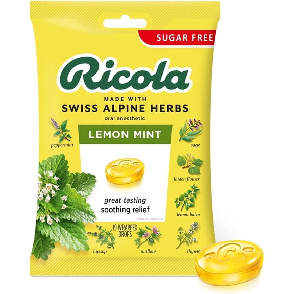 Ricola Sugar Free Herb Throat Drops Lemon Mint, 19ct, 4-Pack