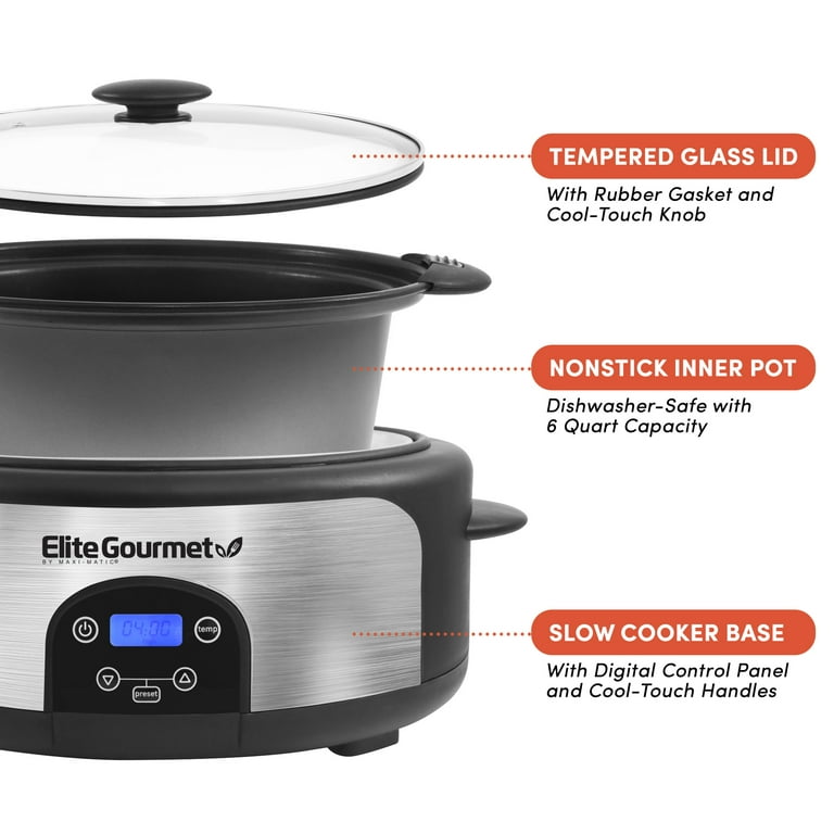Elite 6-Quart Slow Cooker | Premiere Stainless Steel