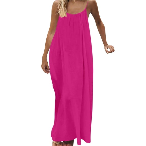Fmbrln Backless Cami Dresses for Women Plus Size Summer Casual Loose House Dress Spaghetti Strap Long Maxi Beach Sundress