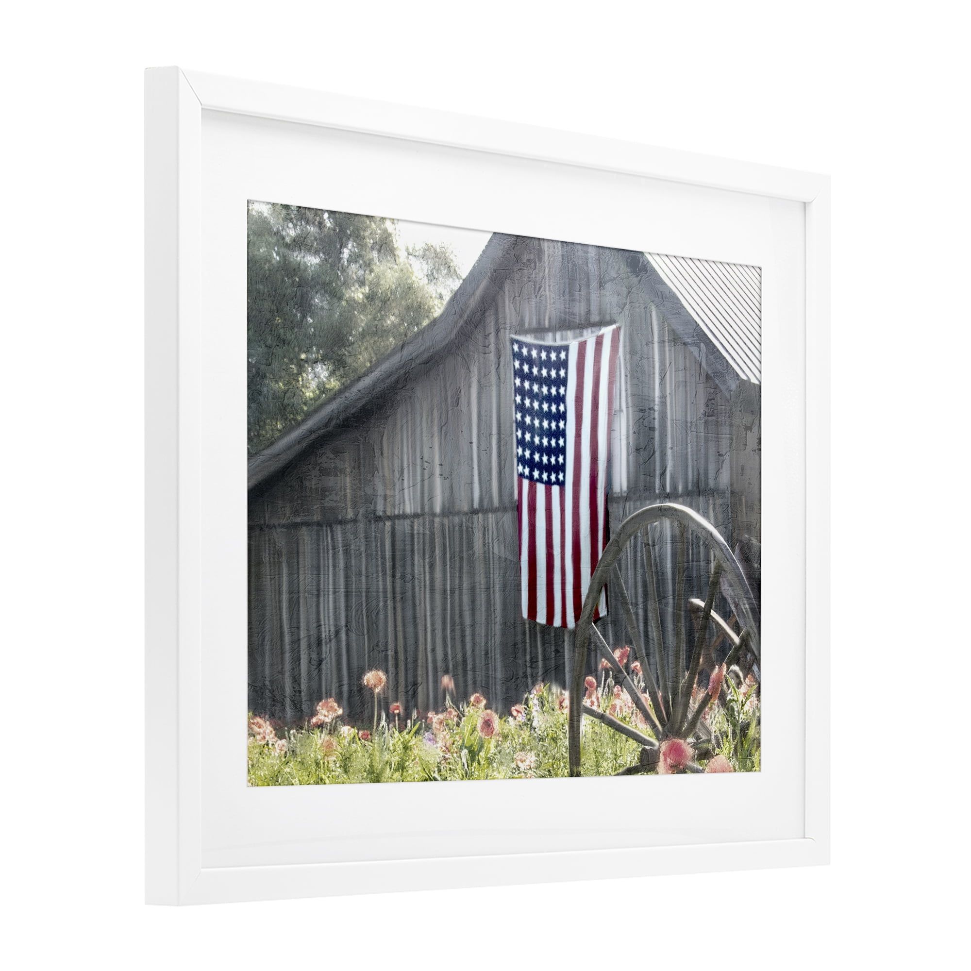 Stupell Industries USA Wagon Wheel Barn White Framed Print Under Glass, design by Kim Allen