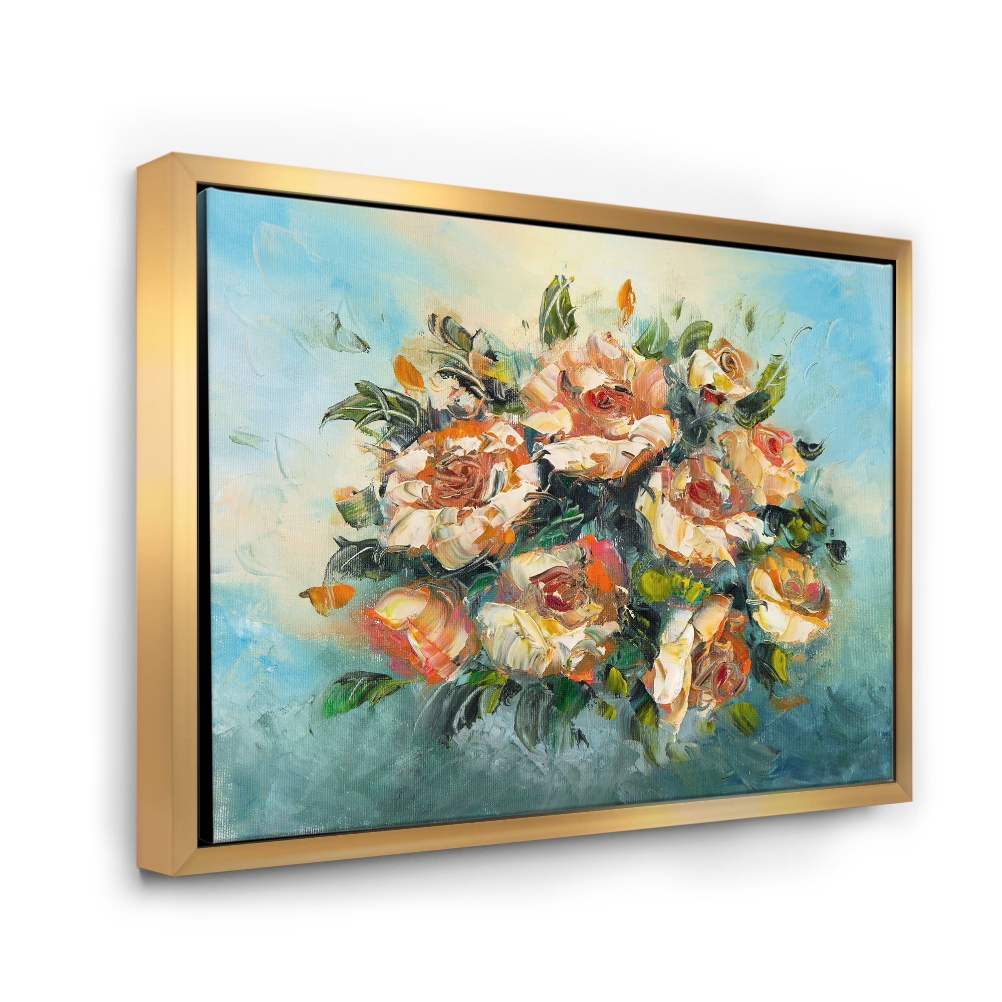 Designart 'Ancient Flowers Bouquet Of Dark Pink Flowers' Traditional Framed Canvas Wall Art Print
