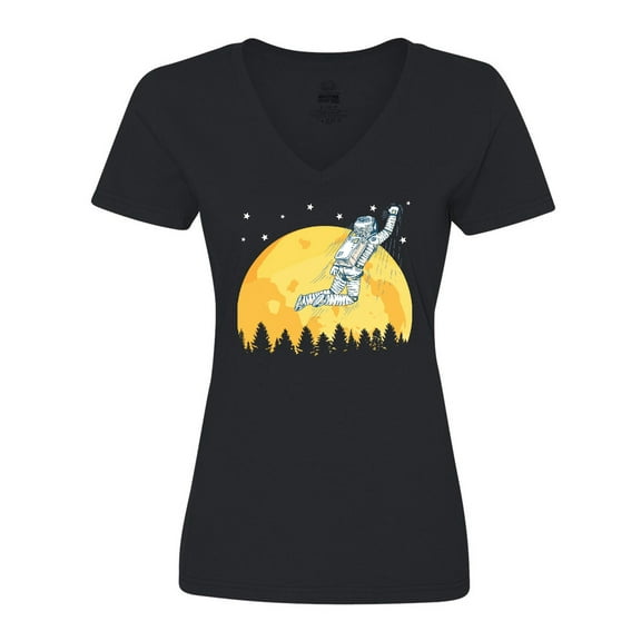 Inktastic Space Outerspace Moon and Astronaut Women's V-Neck T-Shirt