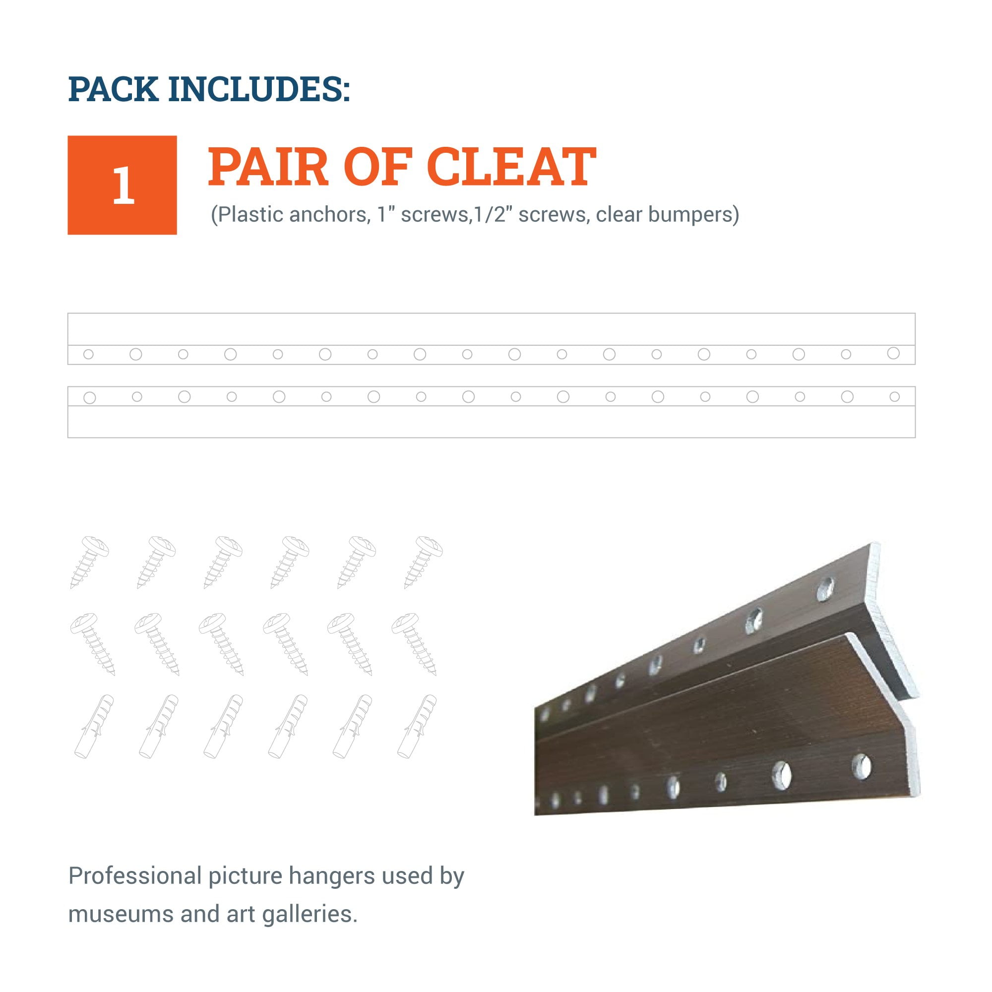 Picture Hang Solutions - 90-lb Capacity Aluminum Cleat - 18-inch Cleat Hangers with Screws (10 pairs per pack)