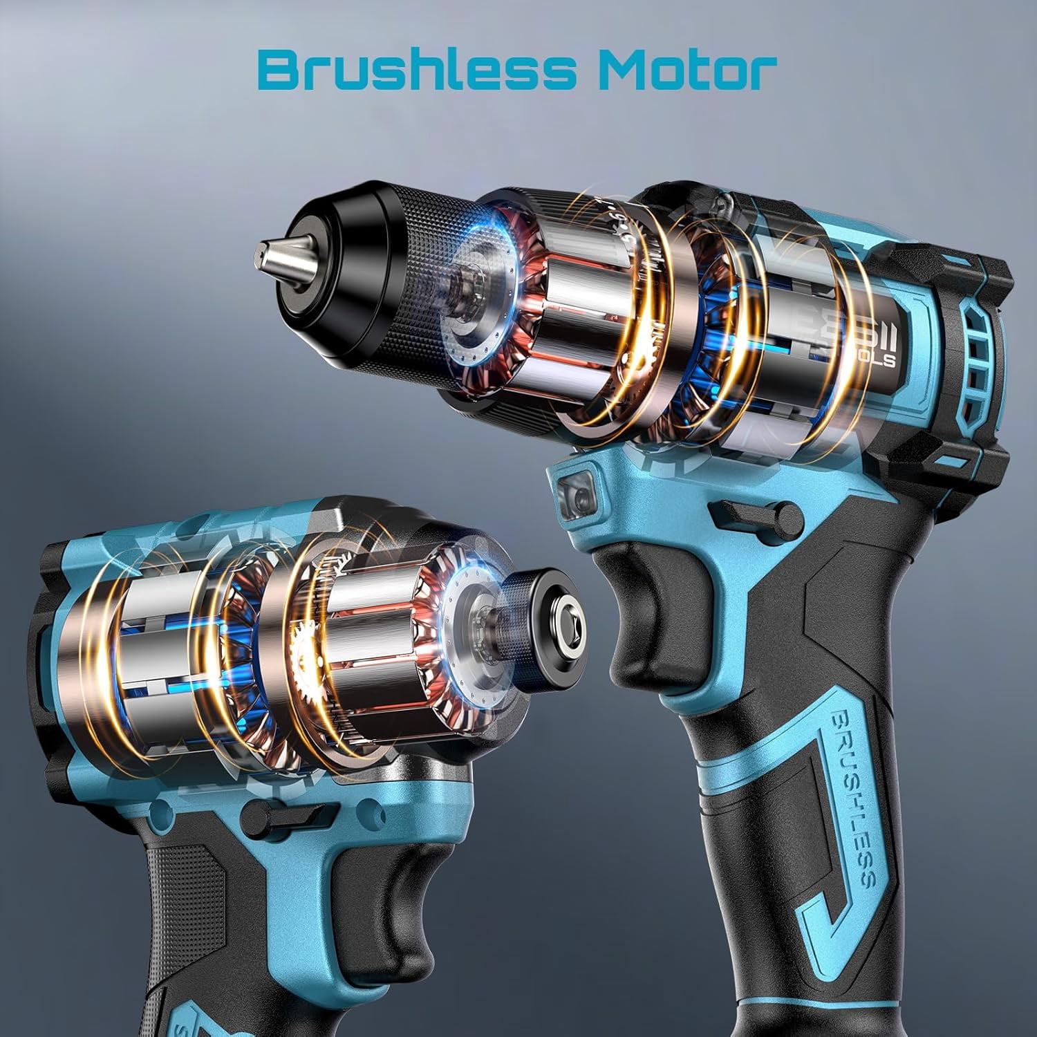 Seesii Cordless Drill Driver and Impact Driver Combo Kit  Brushless 3/8'' Drill & 1/4'' Impact Driver, 2x 4000mAh Battery, Fast Charger, 20 pcs Driver Bit Set & Bag
