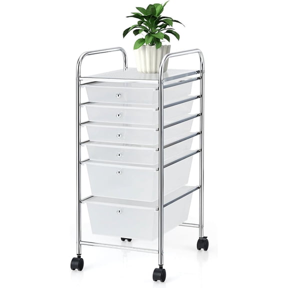6-Drawer Rolling Storage Cart with Wheels Clear Plastic Organizer for Home Office