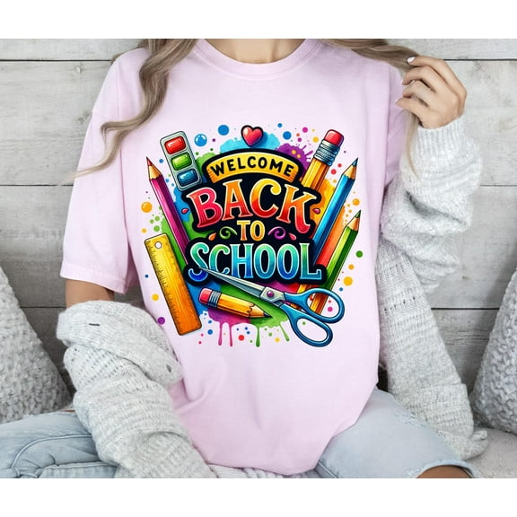 Welcome Back to School T-Shirt, Watercolor School Supplies, Trendy Teacher Shirt, Cute Back to School Outfit