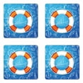 thumbnail image 1 of Buoy Coaster Set of 4, Life Buoy Image Background with Palm Tree Island Octopus Seahorse Lighthouse, Square Hardboard Gloss Coasters, Standard Size, Blue Orange White, by Ambesonne, 1 of 2