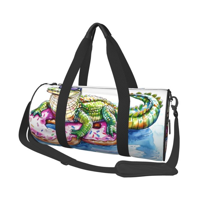 Fotbe Alligator Donut Pool Float Bolsa Deportiva de Lona Plegable con Estampado, Bolsa de Gimnasio con Bolsillo Seco/Húmedo, Bolsa de Viaje Ultraligera de Gran Capacidad