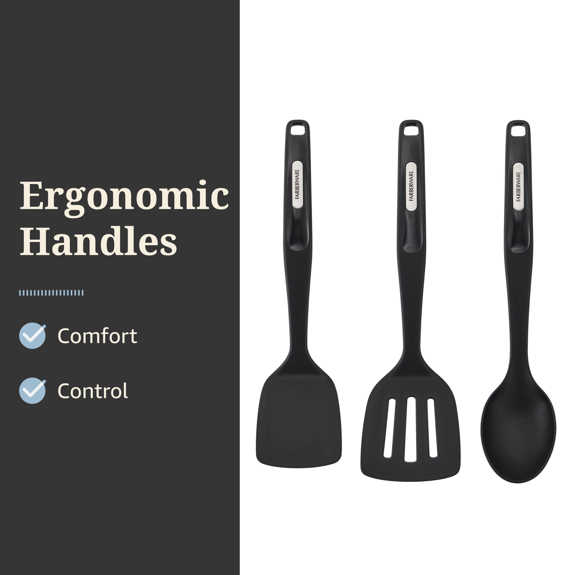 Farberware Professional Nylon Cooking Utensils Set of 3, Turners and Basting Spoon