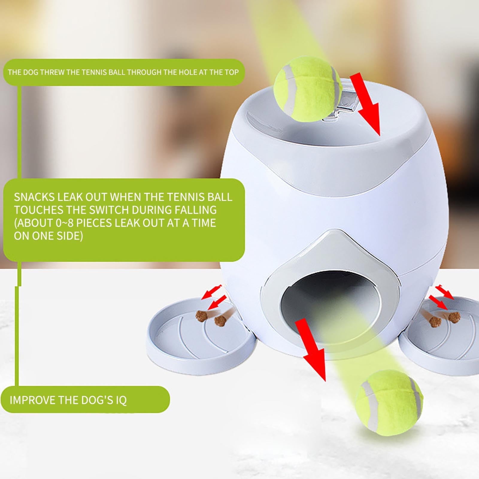 Automatic Ball Launcher for Small Dogs, Automatic Feeder for Interactive Dog Training, Including 2 Tennis Ball (2inch), Keep Dog Happy, Green
