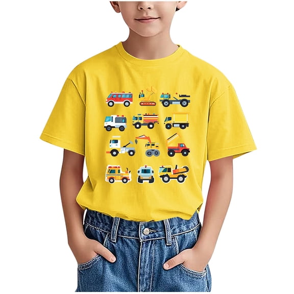 Atogsazn Kids Boys Summer Tshirt Children Casual Cute Graphic Short Sleeve T-shirt Tunic Tops Clothes 03-Yellow 14-15 Years Fashion