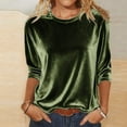 thumbnail image 7 of Women's 3/4 Sleeve Velvet Shirt - Round Neck Elegant Holiday Blouse, 7 of 7