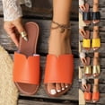 thumbnail image 7 of Xfvqtps Flat Sandals for Women Slide Open Toe Solid Color Leather Non Slip Breathable Beach Summer Slide Sandals Orange, 7 of 7