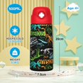 thumbnail image 2 of Boys Insulated Water Bottle with Covered Pop-Up Straw,16 oz  Cups with Stainless Steel Leak Proof for School(Red-Dinosaur), 2 of 6