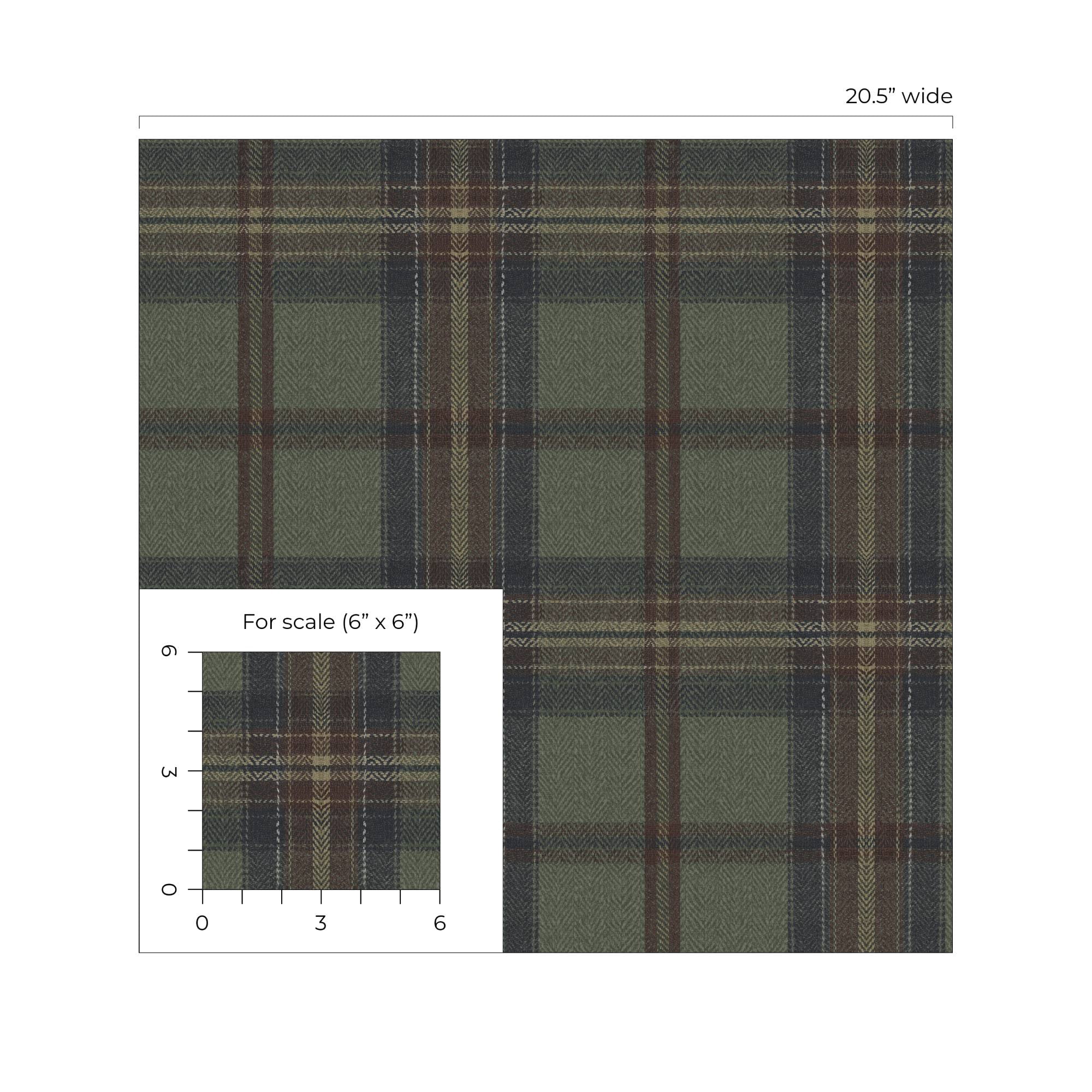Harry & Grace Adobe & Antique Green Herringbone Plaid Premium Matte Non-Woven Peel and Stick Wallpaper - 20.5 in. W x 18 ft. L Roll