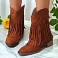 thumbnail image 2 of Oyedens Wide Mid Calf Cowboy Boots for Women Boho Long Tassel Womens Western Riding Cowgirl Boots, 2 of 5