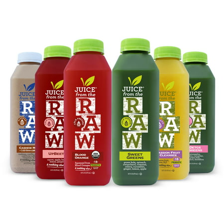 Juice From the RAW 3-Day ORGANIC Juice Cleanse with Cashew Coffee Milk - COLD-PRESSED (NEVER BLENDED) - 18 Bottles (16 fl