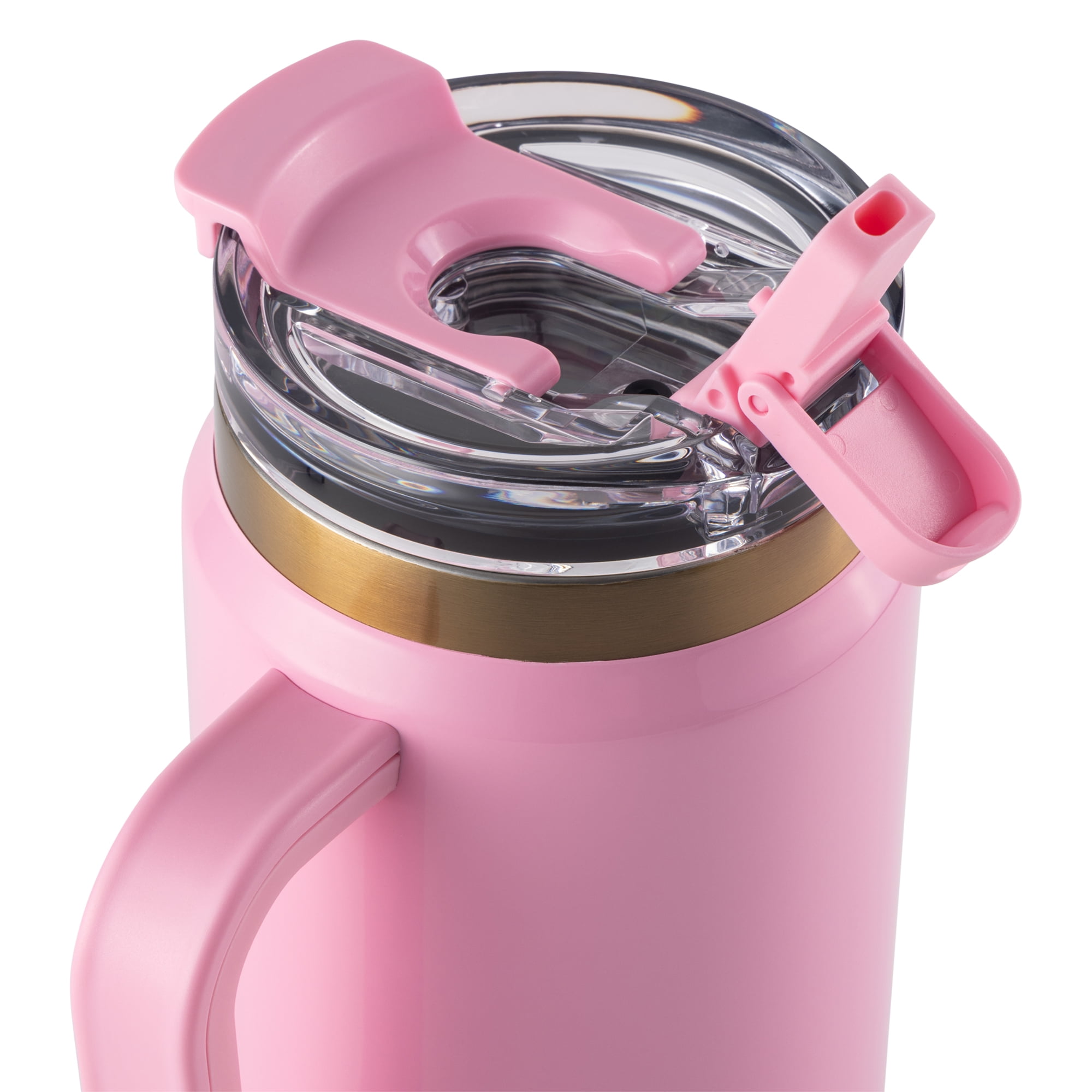 Thyme & Table Luna 32 fl oz Stainless Steel Tumbler with Handle and Dual Straw Lid, Pink