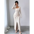 thumbnail image 5 of Women'S Long Sleeve Bodycon Dress Asymmetrical Neck Cocktail Party Slit Maxi Dresses S, 5 of 8