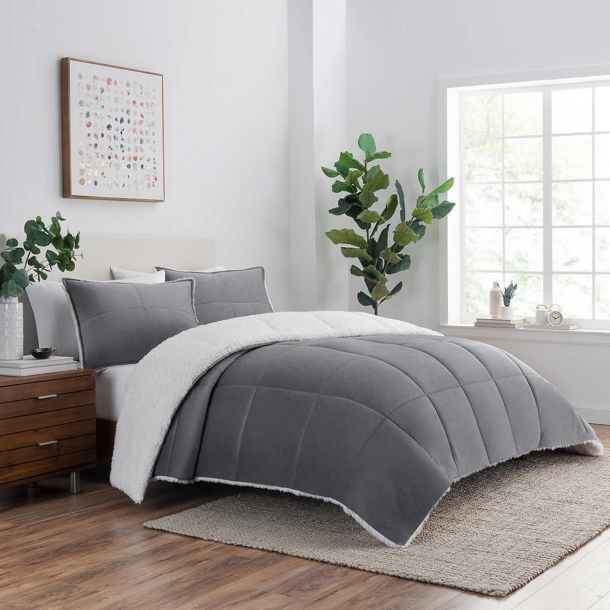 BHF Sherpa Fleece King 3 Piece Comforter Set Grey - Walmart.com