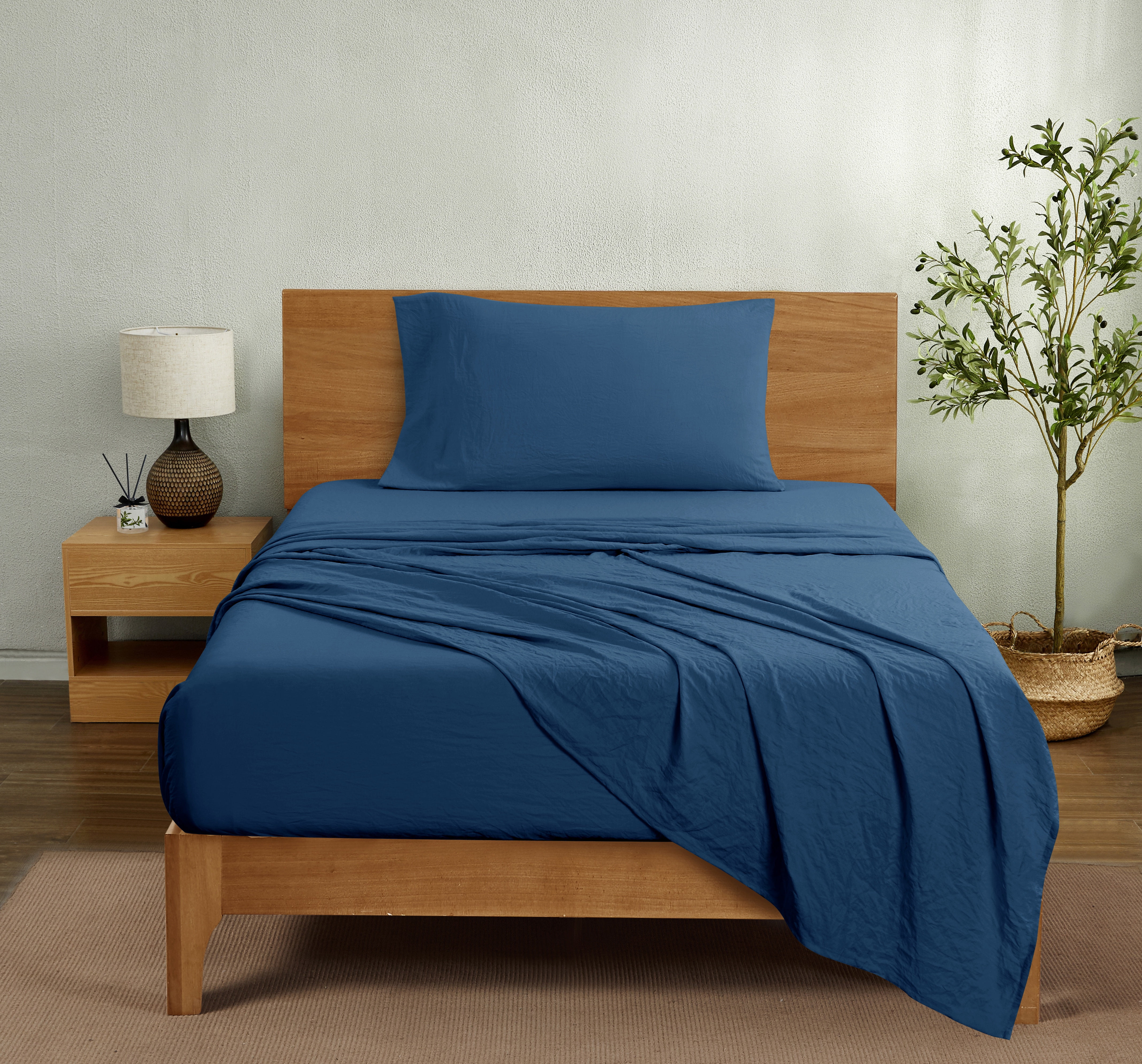 Mainstays Washed Ultra Soft Microfiber Bed Sheet Set, Twin-XL, Washed Indigo, 3-Piece