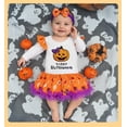 thumbnail image 4 of WIBACKER My 1st Halloween Infant Baby Girl Ruffled Sleeve Romper Dress, Newborn Pumpkin Onesie Bodysuit Dresses with Bow Headband, 4 of 9