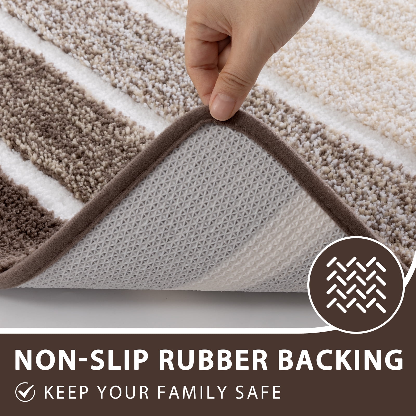 Findosom Bathroom Rugs Set of 3,Absorbent Non-Slip Machine Washable Bath Rugs, Microfiber Quick Dry Bath Mats for Bathroom Floor Tub Shower Bedroom Kitchen,20"x32"+20"x59"+U Shape 20"x24" Brown