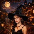 thumbnail image 6 of Witch Hat Halloween Costume for Women, Shapeable Velvet Wide Brim Pointed Hat, Black One Size, 6 of 6