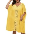 thumbnail image 2 of Swimsuit Coverup for Women Plus Size Short Sleeve V Neck Loose Crochet Knee Length Dress Beach Cover Up Bathing Suit Dress, 2 of 7