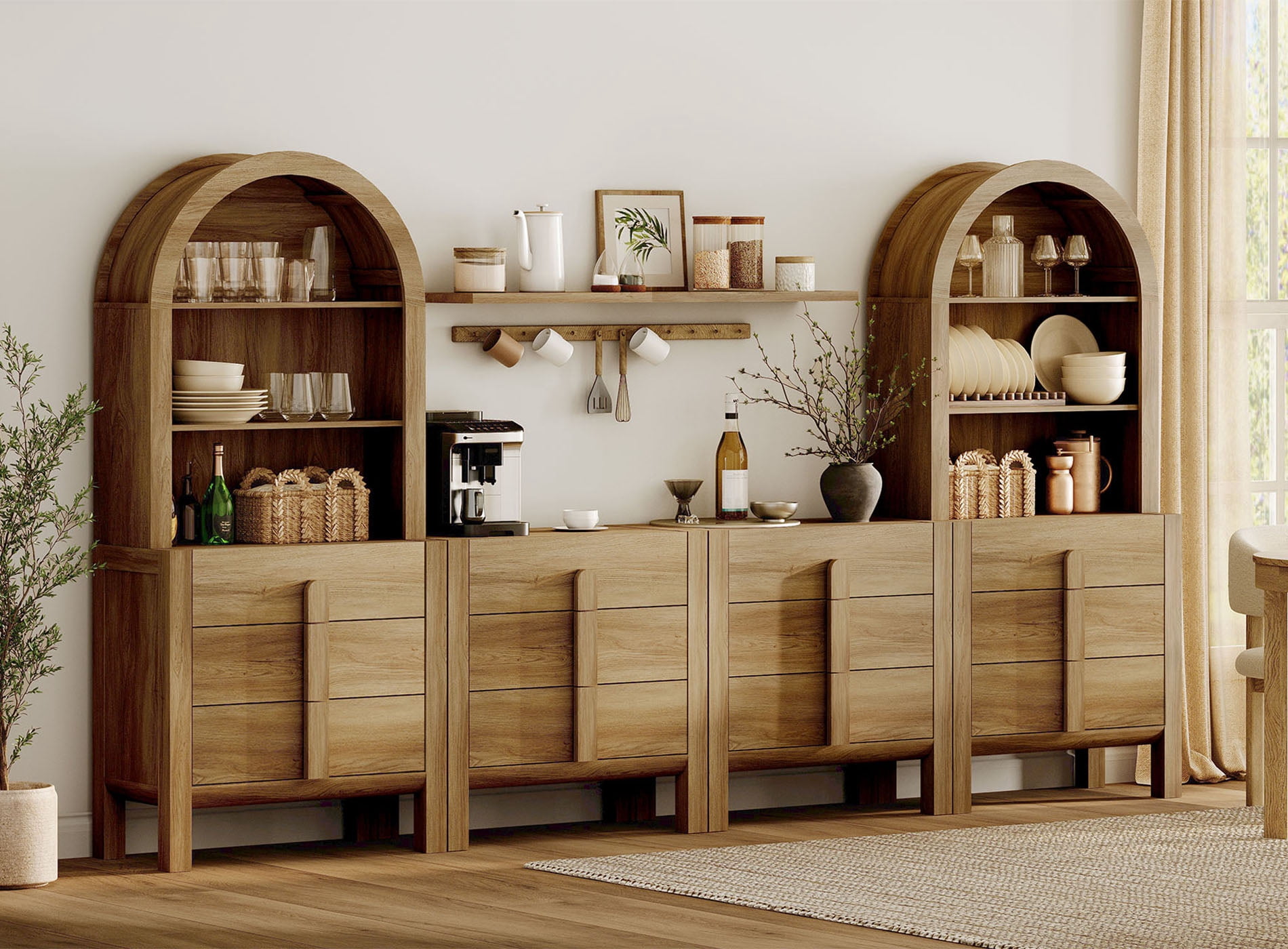 4-In-1 71"H Tall Kitchen Pantry Storage Cabinet,126"W Large Mid-Century Modern Sideboard Buffet Cabinet With 12 Drawers And Shelves For Kitchen