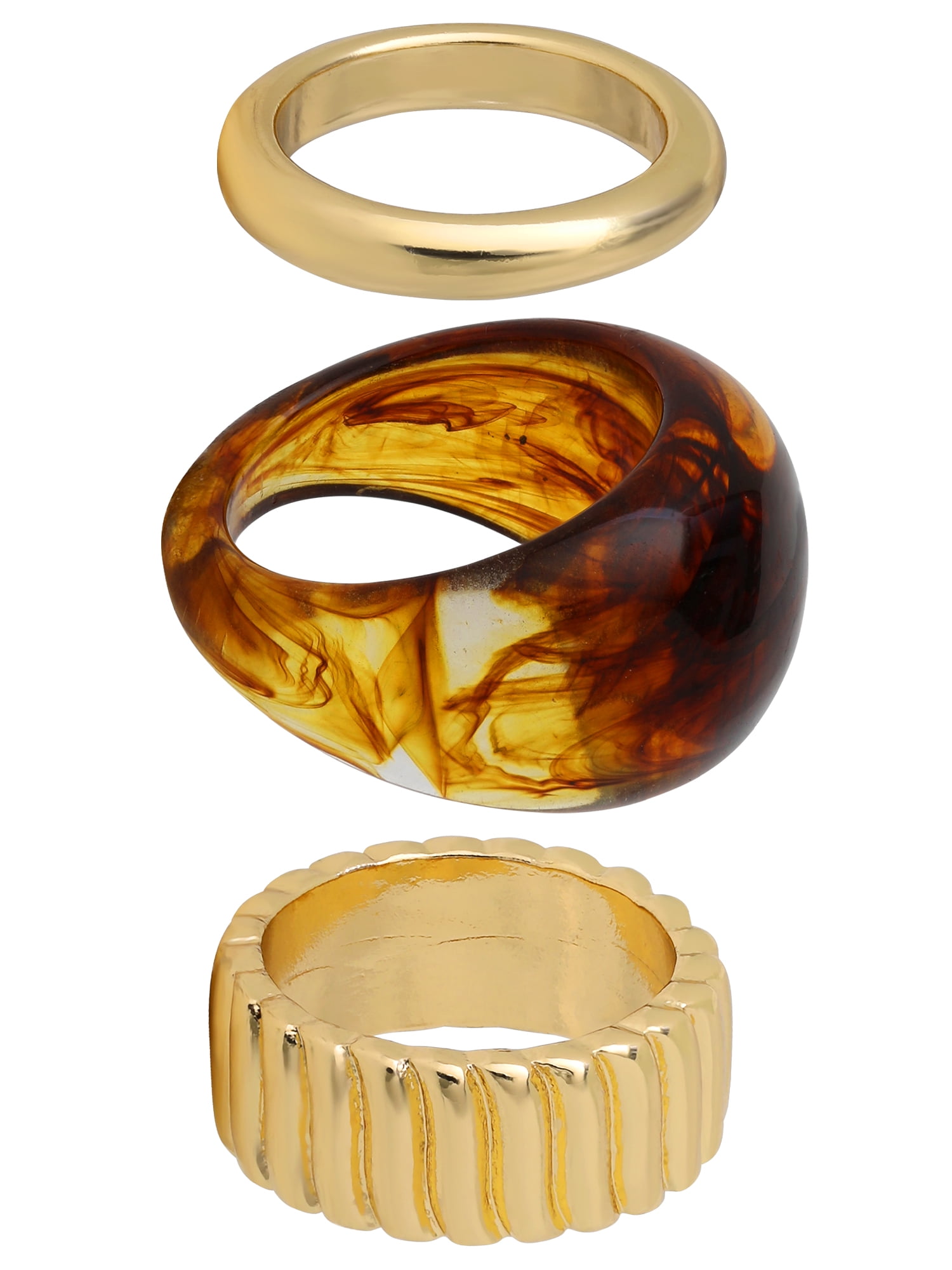 Jessica Simpson Women's Gold-Tone and Tortoiseshell Ring Set, 3-Pack