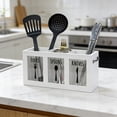 thumbnail image 5 of Utensil Holder Countertop,Kitchen Utensil Holder,Wood Flatware Organizer,13*6*4IN Rustic Utensil & Silverware Holder for Forks, Spoons, Knives(White), 5 of 8