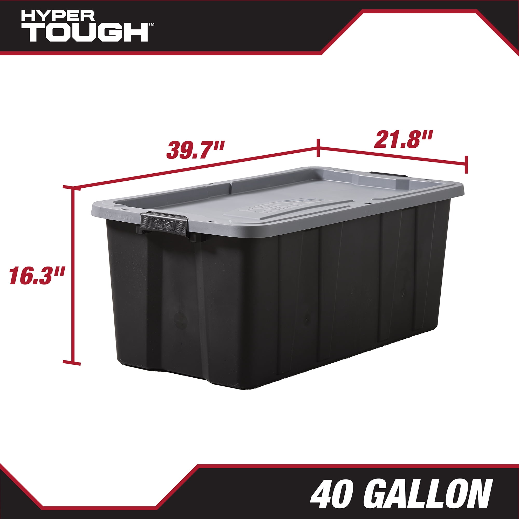 (Pack of 3) Hyper Tough 40 Gallon Large Storage Bin with Latch Lid, Black and Gray, Heavy Duty Plastic Storage Container Black and Gray