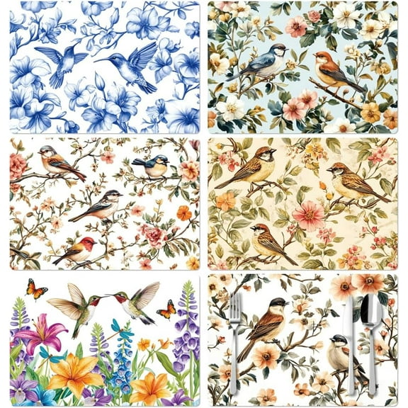 1set 6pcs 6 styles Plastic Placemat Table Mat Hot Pads Rectangle Bird 300x430mm 1pc/style