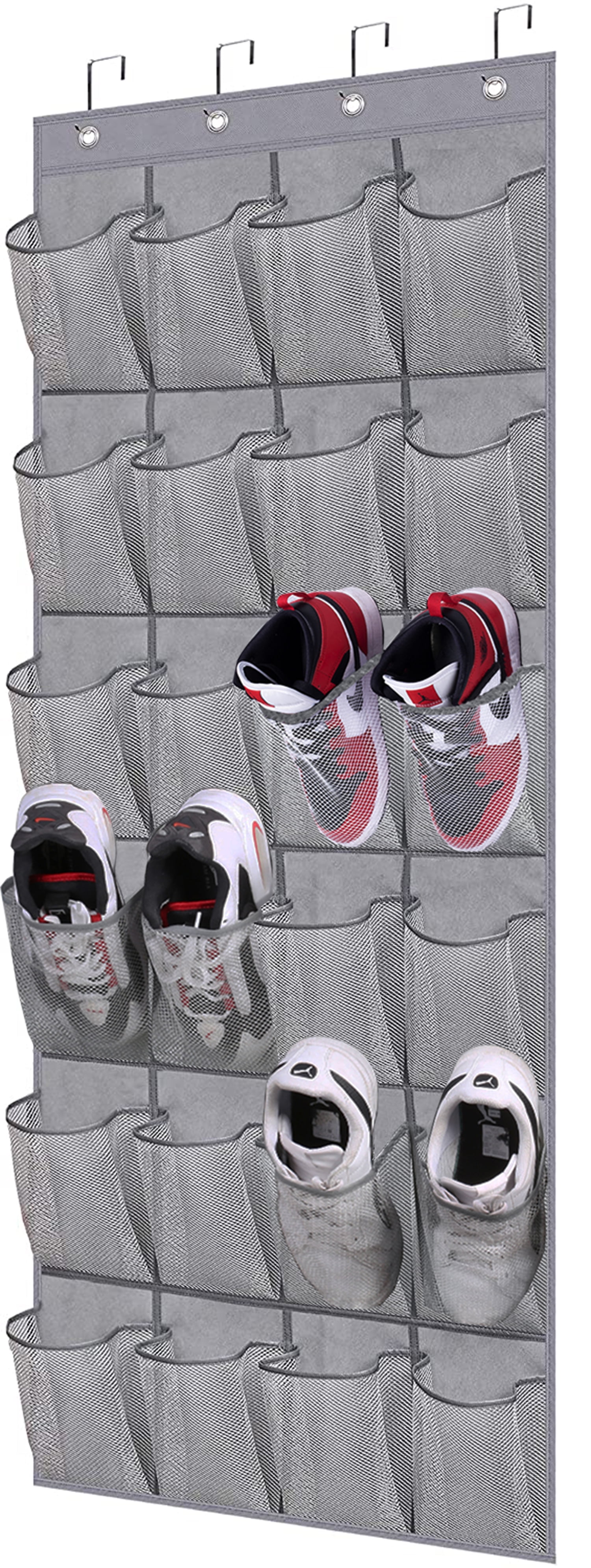 MISSLO 24 Pockets Closet Shoe Organizer Large Hanging Door Shoe Rack for Men Kids Over the Door Mesh Shoe Storage Hanger Holder, Gray