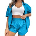thumbnail image 2 of Sunloudy Conjunto de 2 piezas de verano a juego para mujer, camisa abotonada de media manga de color sólido + conjunto de pantalones cortos con cintura elástica para damas Sunloudy  S M L XL XXL, 2 of 7