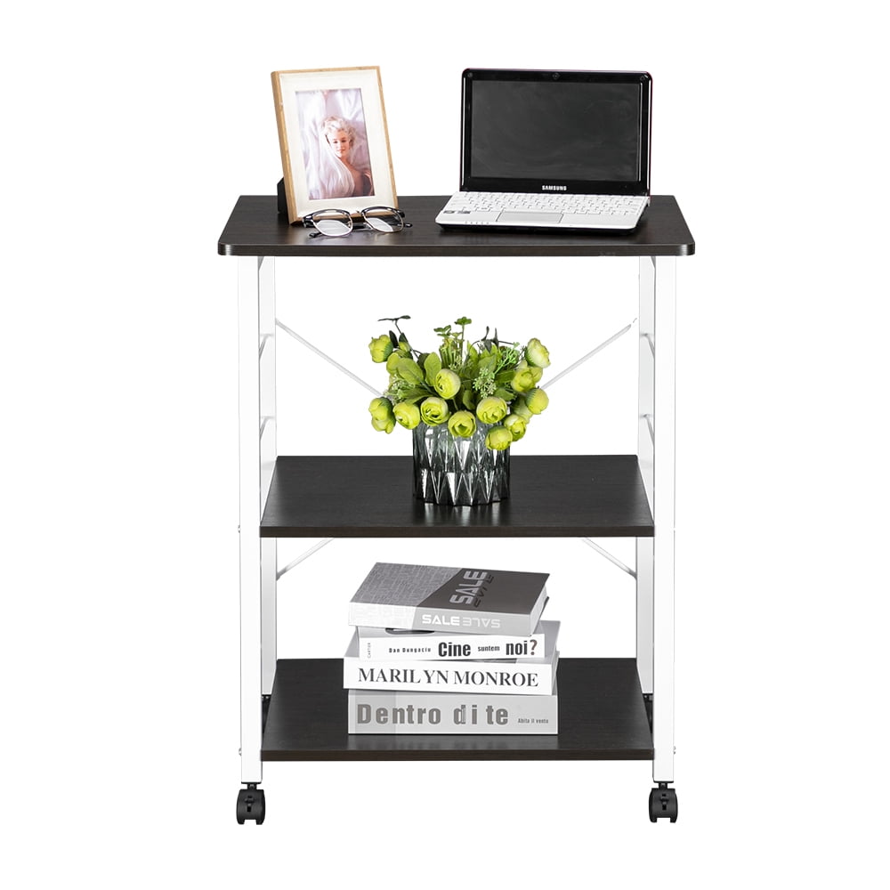 Lowestbest Stand Storage Cart, Rack 3-Tier Kitchen Utility, Rack Microwave Stand Rolling Kitchen Storage Cart, Brown
