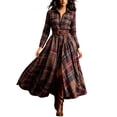 thumbnail image 3 of Blmnix Gingham Dress Dresses for Women Fit & Flare Vintage Dress Flowy Dresses Under Dresses Collared Long Sleeve Red Cocktail-Length Belted Women's Summer Dresses L, 3 of 6