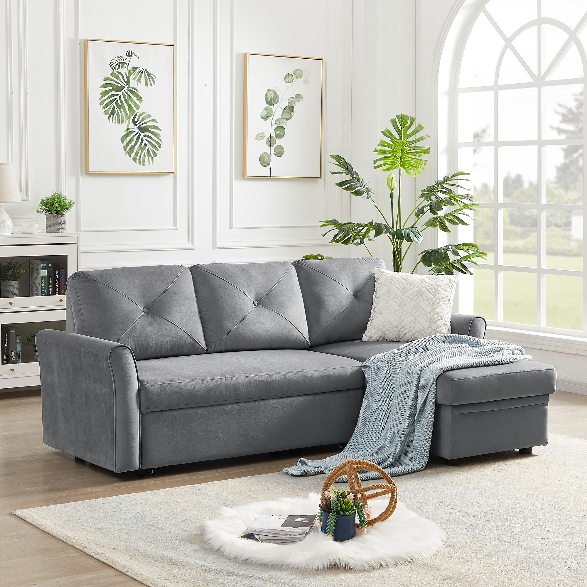 Sectional Sleeper Sofa Couch with Pull Out Bed, Aukfa Modern 3 Seat L