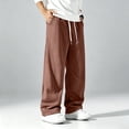 thumbnail image 5 of Men Solid Drawstring Wide Leg Sweatpants, Loose Casual Track Pants, Elastic Waist Athletic Jogger Trousers With Side Pockets For Daily Street Wear Brown 2XL, 5 of 6