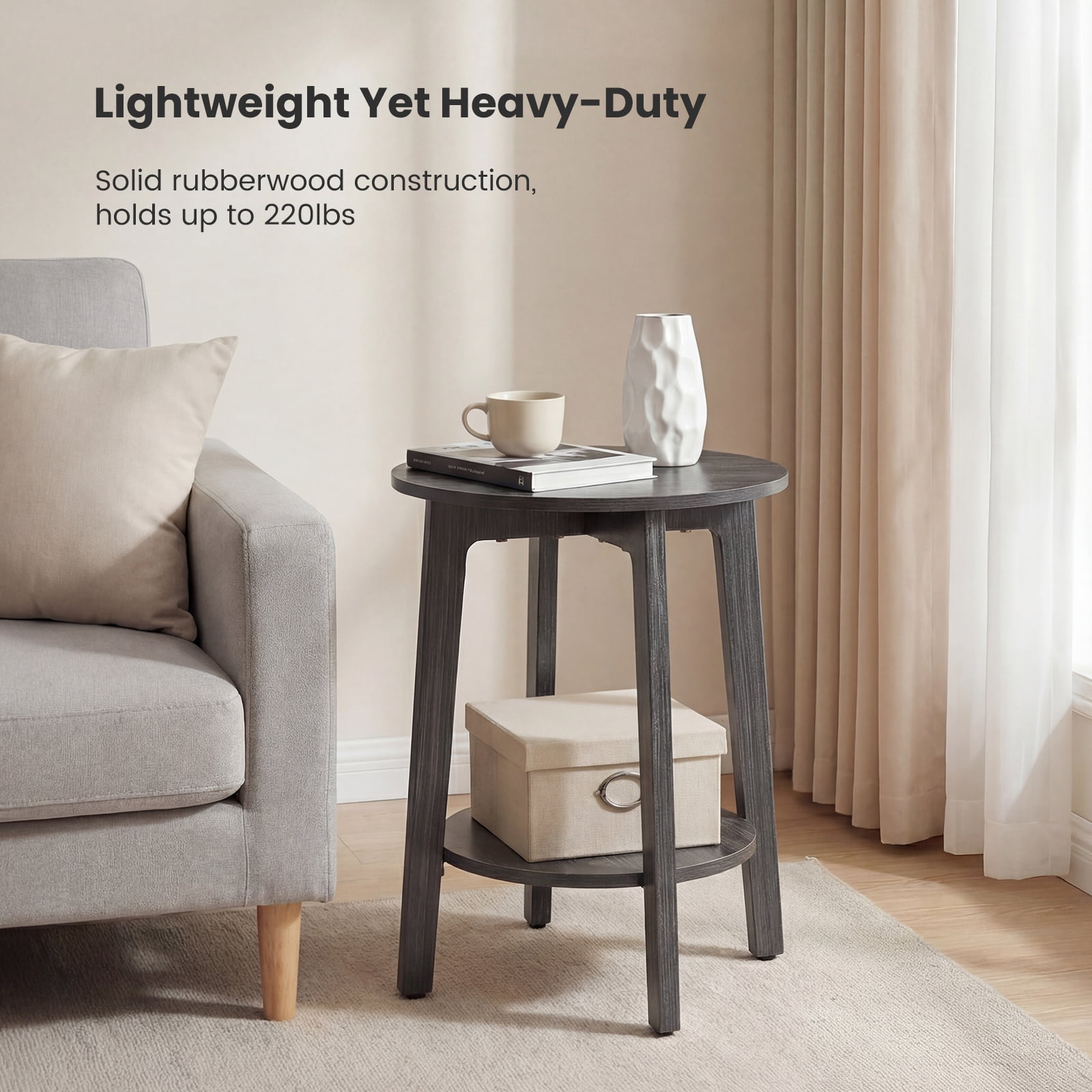CONCETTA Set of 2 Round 2-Tier Bedside Nightstand, Side End Tables with Tapered Legs, Gray