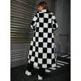 thumbnail image 5 of EILLY BAZAR Women's Button Front Fuzzy Coat Long Jacket Below The Knee Black and White Check S, 5 of 5