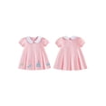 thumbnail image 2 of BemeyourBBs Toddler Baby Girl Summer Beach Dress Little Girls Princess Party Dress Puff Short Sleeve Peter Pan Doll Collar Cute Castle Tiara Embroidery A-Line Casual Pleated Dresses, 2 of 9